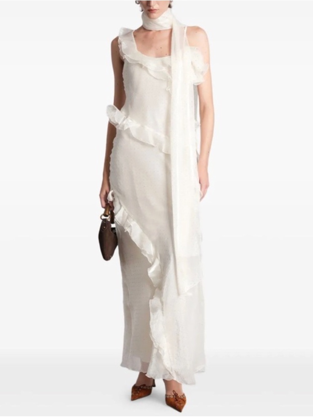 SIEDRES Monica Ruffled Glittered Organza Maxi Dress